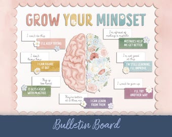 Kit de tablón de anuncios de mentalidad de crecimiento, decoración de aula en tonos pastel, exposición SEL bohemia (descarga digital)