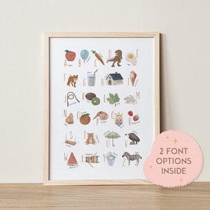 Alphabet zum Ausdrucken, Kinderzimmer Alphabet Print, Lernposter, ABC Poster, Spielzimmer Wanddeko, Boho Klassenzimmer Dekor, Montessori Wandkunst