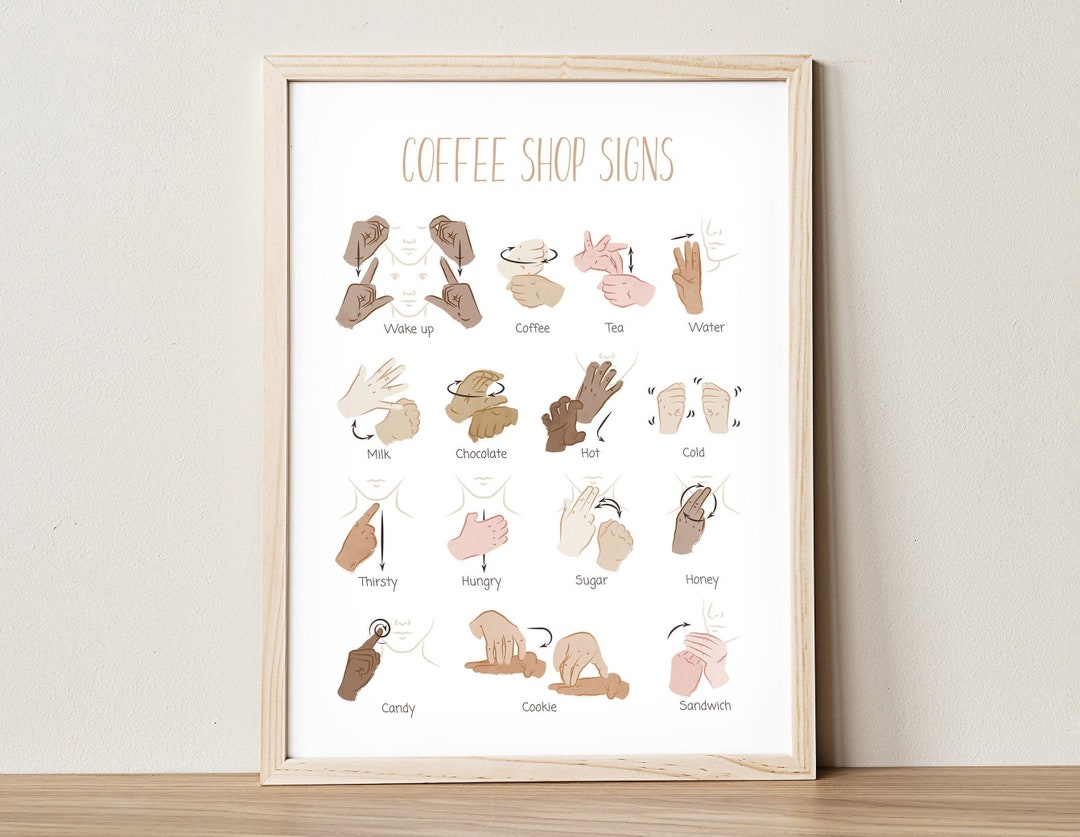 ASL Poster, Coffee Shop Decor, American Sign Language Hands, Language ...