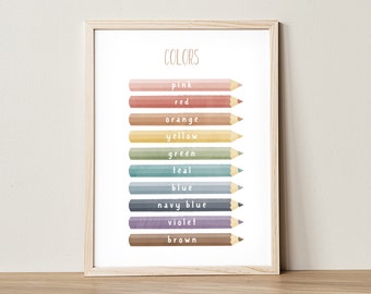 Póster educativo de colores: Decoración Montessori para el aula (Descarga digital)