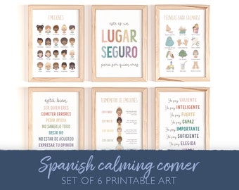 Set of 6 Calming Corner Spanish Posters, Calming Strategies, Feelings Poster, Emotions, I Am Affirmations Poster, Classroom Decor, DIGITAL