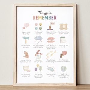 Things to Remember Poster, Therapy Office Decor, Positive Affirmations, Mental Health Wall Art, CBT, Anxiety Relief, Digital Download