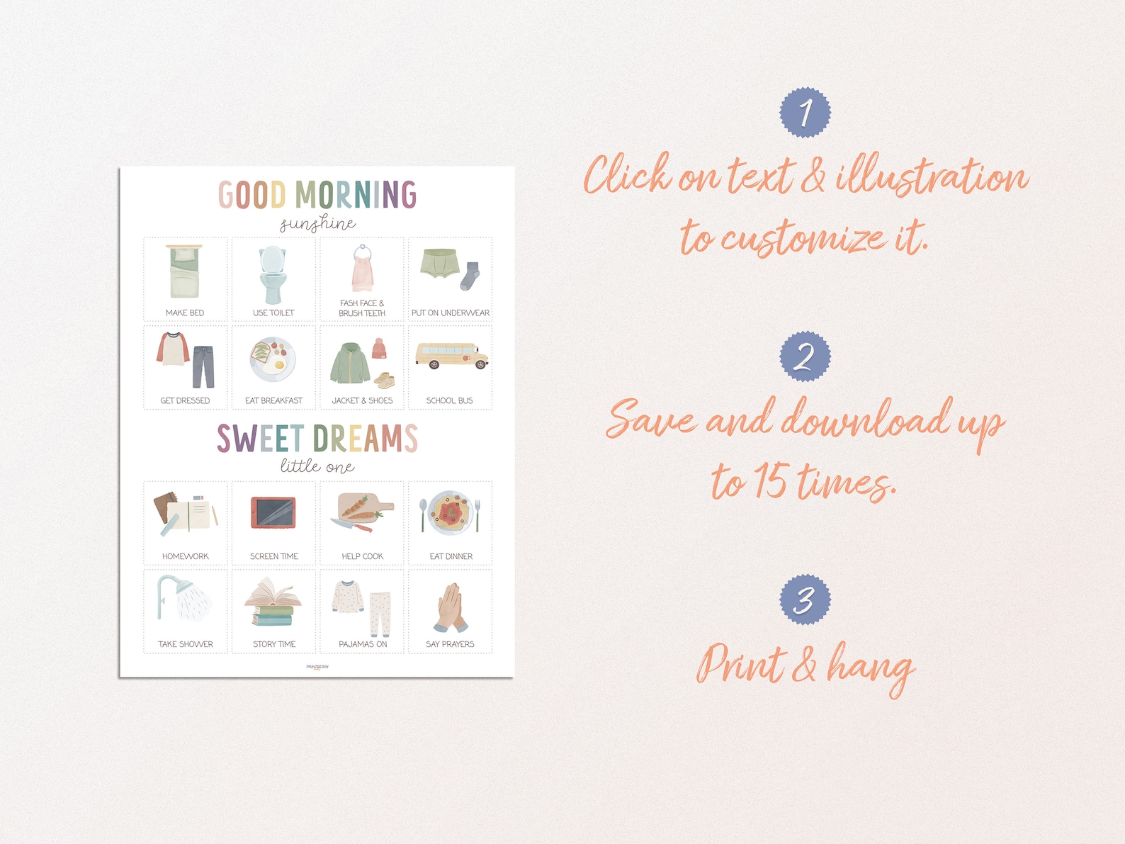 Editable Kids Routine Chart, Morning Routine, Toddler Bedtime Routine ...