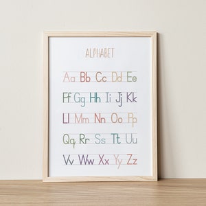 Rainbow Alphabet Poster, ABC Print, Educatieve Muurkunst, Handschrift Grafiek Print, Montessori Materiaal, Preschool Printable, DIGITAAL