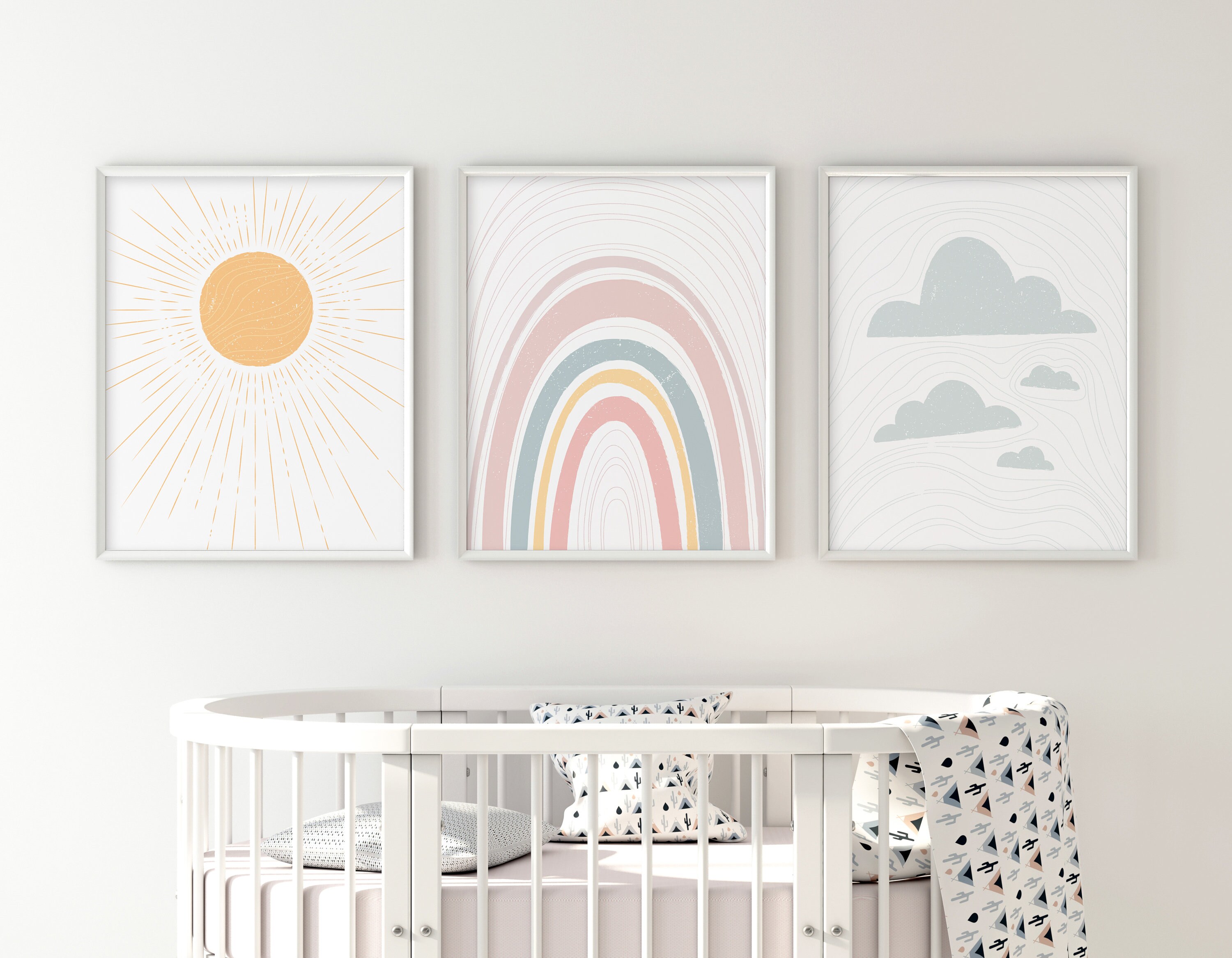 Sun Cloud Rainbow Boho Nursery Printable Wall Art Mid | Etsy