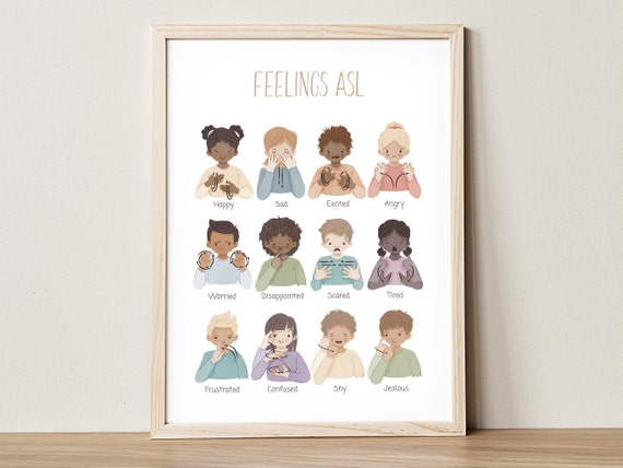 ASL Feelings Chart: Boho Classroom Decor, Sign Language Poster (Digital Download)