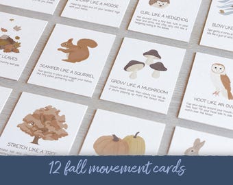 Tarjetas de movimiento otoñal para niños: tarjetas didácticas de inspiración Montessori, actividad de motricidad gruesa otoñal (descarga digital)