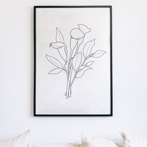 Calla Lily, Line Art Flower, Botanical Line Art Printable, Flower Line ...