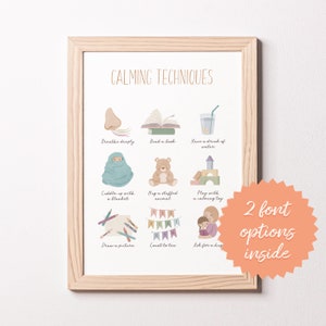 Kalmerende strategieën, gevoelens poster, educatieve posters, emoties grafiek, Montessori, kalmeren kunst, homeschool, kinderkamer decor, digitaal
