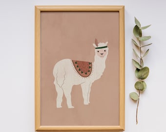 Boho Lama Kinderzimmer Print: Alpaka Wandkunst (Digitaldruck)