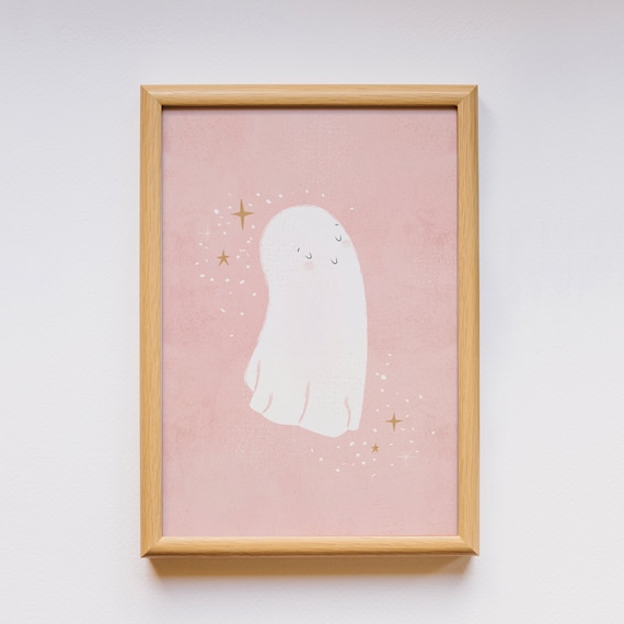 Cute Ghost Print, Pastel Halloween Wall Art, Kids Room (Digital Download)