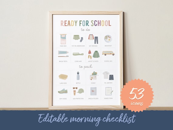Editable School Morning Routine Chart: Visual Checklist (Digital Download)