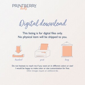 May include: Digital download graphic with a download icon, a printer icon, and a hanging icon. The text reads "Digital download" and "This listing is for digital files only. No physical item will be shipped to you."