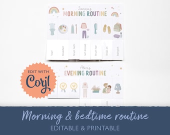 Editable Morning & Evening Routine Chart, Planning Toddler Bedtime Routine, Daily Visual Schedule, Chore Chart For Kids, Montessori, DIGITAL