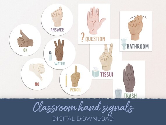 Hand Signal Classroom Posters: Boho Bulletin Board Decor (Digital Download)