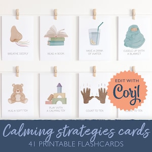 41 Calming Corner Flashcards, Editable Calming Strategies Flash Cards, Calming Techniques, Feelings, Montessori Material, Classroom, DIGITAL