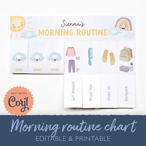 Editable Morning Routine Chart For Planning Toddler Routine, Daily Schedule, Flip Chart For Kid, Visual Schedule, Printable Folding, DIGITAL