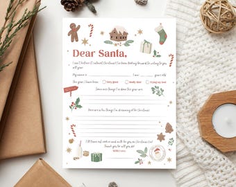 Kids' Christmas Wish List: Dear Santa Letter Template (Digital Download)