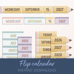Pastel Pencil Classroom Flip Calendar: Printable Teacher Bulletin Board (Digital Download)