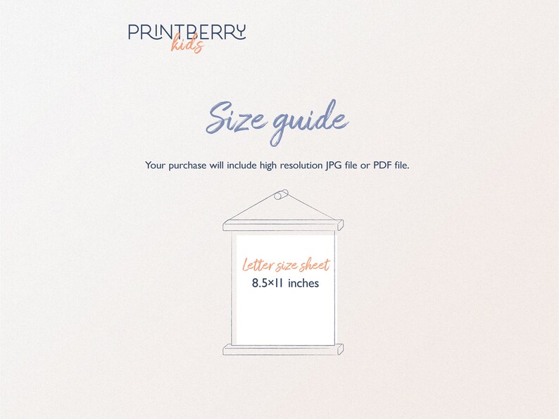 Peut inclure: Un guide des tailles pour l'art imprimable, montrant une feuille de papier blanche dans un cadre avec le texte "Letter size sheet 8.5x11 inches".