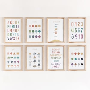 Carteles educativos, conjunto de impresiones, materiales Montessori, arte de pared de sala de juegos, preescolar de aprendizaje en el hogar, paquete de decoración del aula, DIGITAL