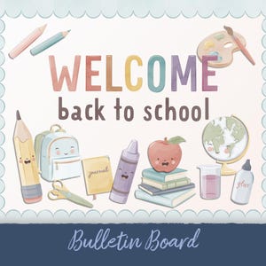 Back to School Bulletin Board Kit, Pastel Classroom Decor, Welcome Display, First Day of School, Door Decoration, Printable Set, DIGITAL
