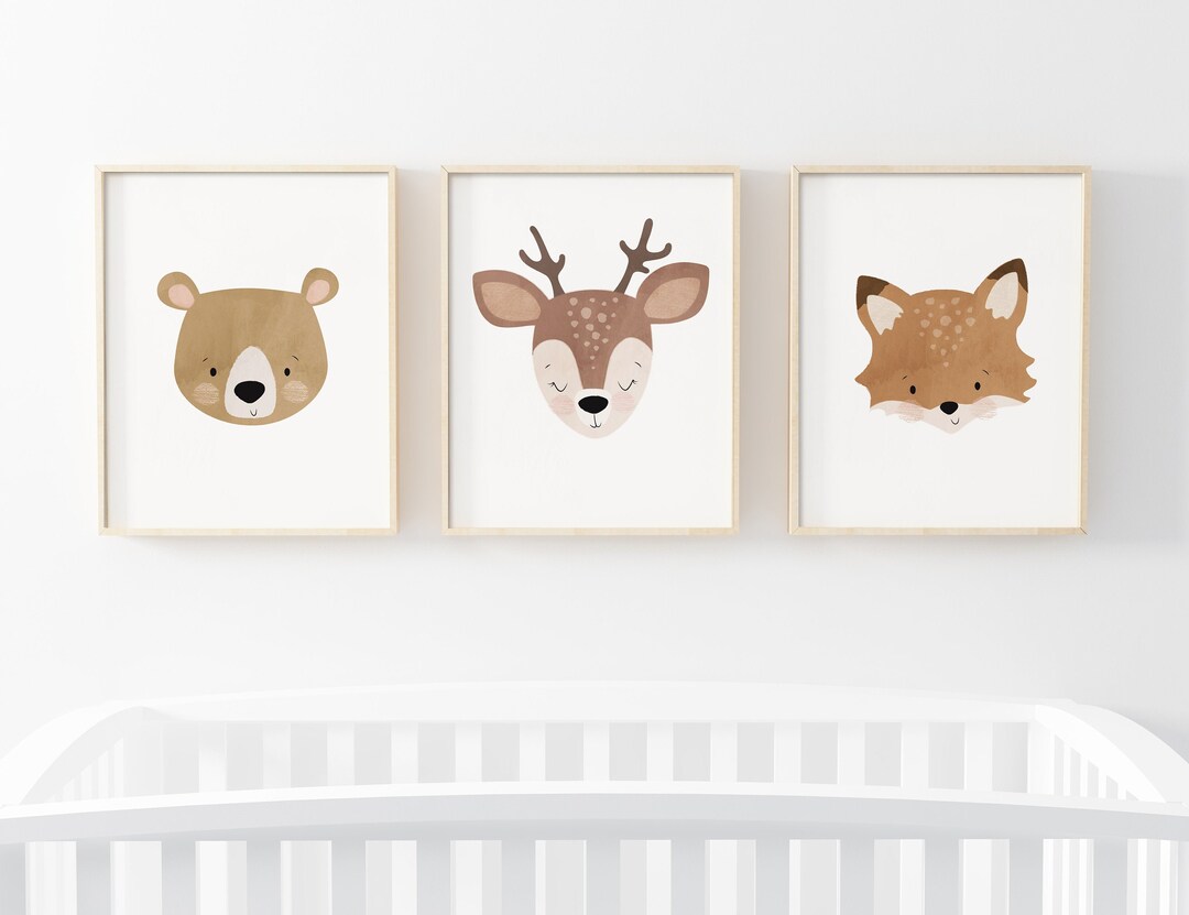 3 Piece Wall Art, Deer Painting, Fox Nursery Wall Art, Bear Nursery ...