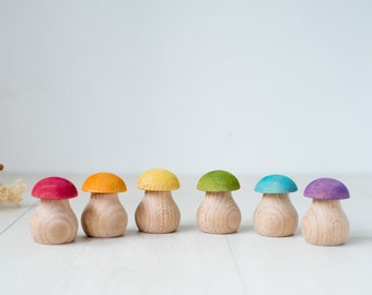 Sorting game - Multicolored mushrooms - Rainbow Mushrooms - Fine Motor Skills Toy - Natural Learning Toy for Toddlers - Montessori inspired