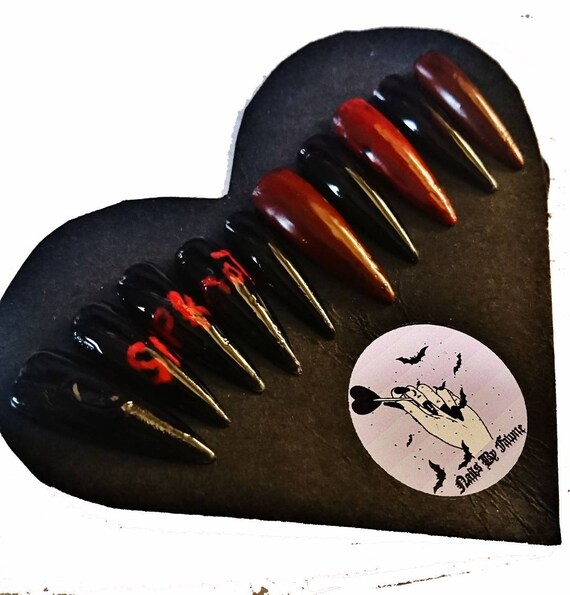 Slipknot press on nails set glitter purple nails glue on Etsy