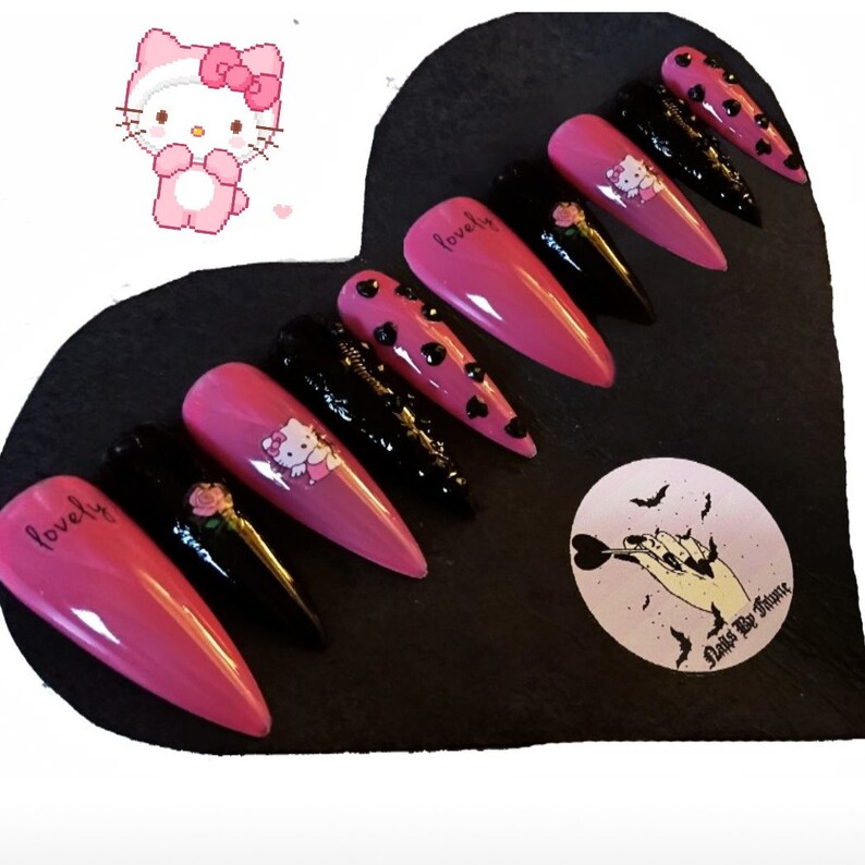 Hello kitty press on nails set candy nails glue on nails Etsy