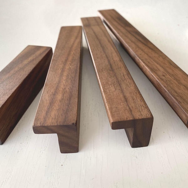 Long Line Walnut Oak Cherry Handles, Handmade Solid Wood Hardware
