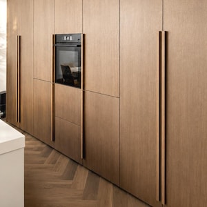 Extra Long Wooden Cabinet Handles 60–100 cm, L-Shaped Long Line Drawer Pulls, Solid Oak Walnut Cherry Kitchen Cabinet Hardware