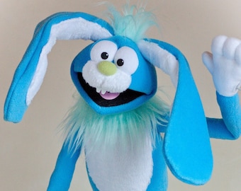 Funny Bunny Puppet Easter Blue Rabbit Professional Hand Puppet