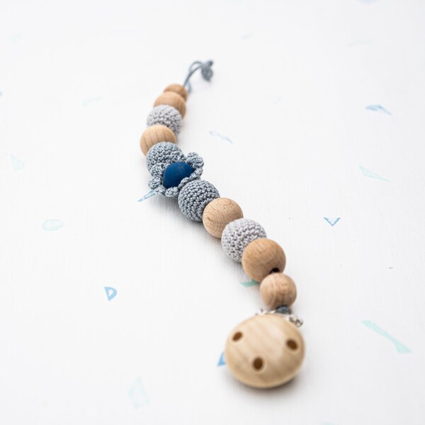 Blue Pacifier Necklace / Pacifier Clip / Wooden Baby's Dummy Chain - Safer Than Plastic / Schnullerkette