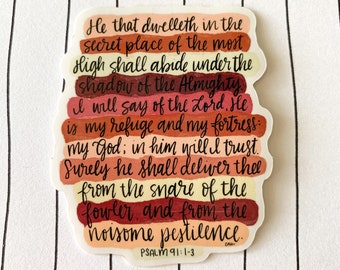 Psalm 91 Stickers Christian Stickers Water Bottle Stickers Laptop Stickers Bible Verse Stickers Floral Stickers Faith Waterproof Stickers