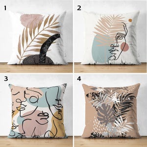 Boho Abstract Leaves & Shapes Pillow Cover 18inc, Leaf Patterned Cushion for Modern Home Decor, Bohemian Throw Pillow Gift for Home Lovers
