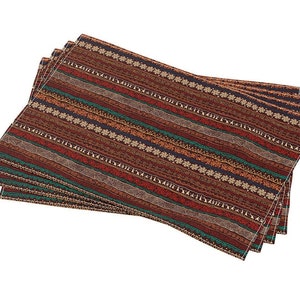 Ethnic Placemat and Runner Set, Brown Multicolor Decor, Perfect Table Setting Gift, American Service
