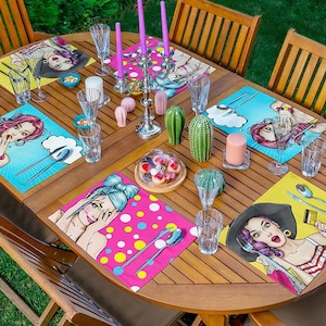 Tovaglietta Pop Art Woman, decorazione da tavolo a tema fumetto - Design Pop Art vibrante, decorazione da tavolo da pranzo e servizio americano, regalo unico perfetto