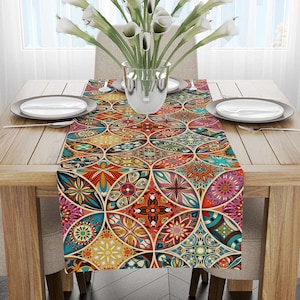 Multicolor Ethnic Digital Printed Placemats Set | Vintage Pattern Runner Set | Table Setting Decor | Dining Room Accessories