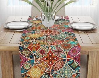 Ethnic Multicolor Placemats and Runner Set: Vintage Table Decor