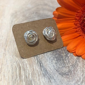 Silver Wire Rose Earrings, Rose Wire Earrings, Silver Flower Earrings, Sterling Silver Earrings, Gift for Her, Birthday Present