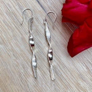 Silver Long Dangly Earrings, Twisted Silver Earrings, Silver Earrings UK, Women's Long Earrings, Sterling Silver Earrings, Gift for Her