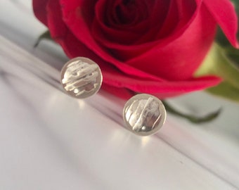 Tiny Silver Studs: Hammered Domed Earrings