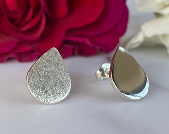 Mismatched Sterling Silver Teardrop Studs: Edgy Handmade Earrings