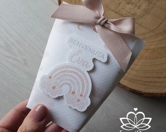 Delicate pink personalized favor boxes* Complete favor for birth / baptism for baby girl / rainbow clouds