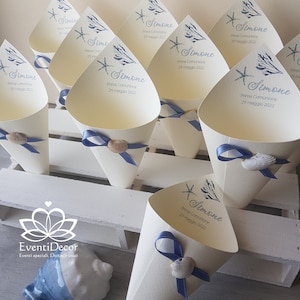 Coni portariso portaconfetti personalizzati a tema MARE con conchiglia naturale