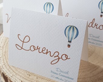 Knight Place Cards Blue Hot Air Balloon Baptism First Communion