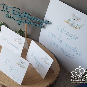 Coordinato Battesimo koala * segnaposto + cake topper + cartello benvenuti/grazie