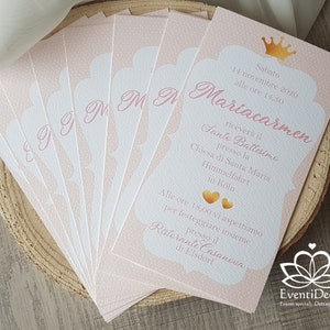 Invito Battesimo bimba mod.Principessa * partecipazione rosa con corona