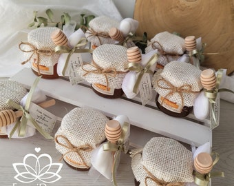 Honey jar favor with honey dipper, confetti and tag * First Communion Confirmation Wedding favor